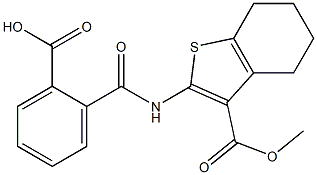 2-({[3-(methoxycarbonyl)-4,5,6,7-tetrahydro-1-benzothiophen-2-yl]amino}carbonyl)benzoic acid Struktur