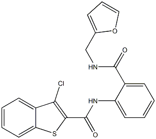 3-chloro-N-(2-{[(2-furylmethyl)amino]carbonyl}phenyl)-1-benzothiophene-2-carboxamide 化学構造式