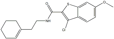 3-chloro-N-[2-(1-cyclohexen-1-yl)ethyl]-6-methoxy-1-benzothiophene-2-carboxamide,,结构式