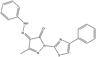 3-methyl-1-(4-phenyl-1,3-thiazol-2-yl)-1H-pyrazole-4,5-dione 4-(N-phenylhydrazone) Structure