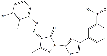 3-methyl-1-[4-(3-nitrophenyl)-1,3-thiazol-2-yl]-1H-pyrazole-4,5-dione 4-[N-(3-chloro-2-methylphenyl)hydrazone] Struktur