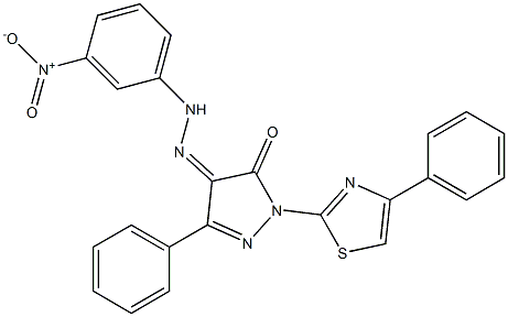 3-phenyl-1-(4-phenyl-1,3-thiazol-2-yl)-1H-pyrazole-4,5-dione 4-[N-(3-nitrophenyl)hydrazone] Structure