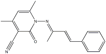 4,6-dimethyl-1-{[(E,2E)-1-methyl-3-phenyl-2-propenylidene]amino}-2-oxo-1,2-dihydro-3-pyridinecarbonitrile Struktur