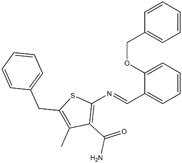 5-benzyl-2-({(E)-[2-(benzyloxy)phenyl]methylidene}amino)-4-methyl-3-thiophenecarboxamide 化学構造式