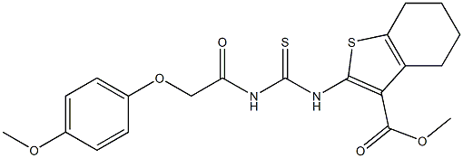 methyl 2-[({[2-(4-methoxyphenoxy)acetyl]amino}carbothioyl)amino]-4,5,6,7-tetrahydro-1-benzothiophene-3-carboxylate,,结构式