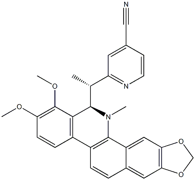 (13R)-13-[(S)-1-(4-シアノ-2-ピリジニル)エチル]-12-メチル-1,2-ジメトキシ-12,13-ジヒドロ[1,3]ベンゾジオキソロ[5,6-c]フェナントリジン 化学構造式