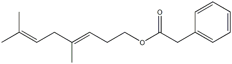 Phenylacetic acid 4,7-dimethyl-3,6-octadienyl ester Structure