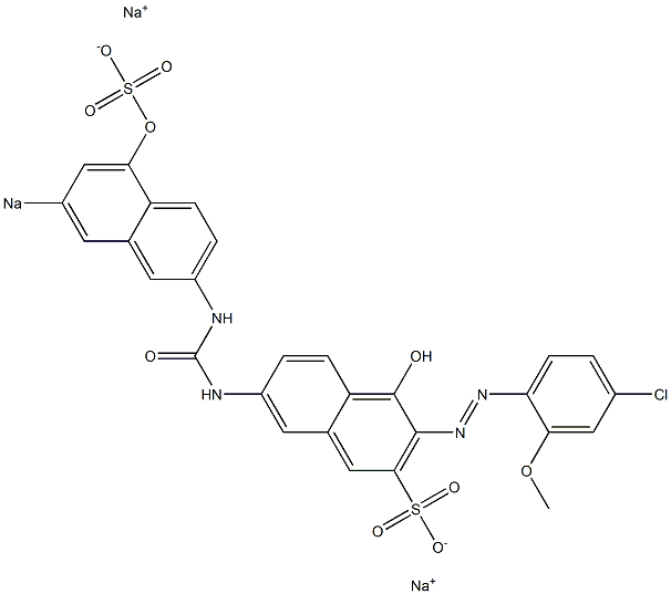 4-Hydroxy-3-[(4-chloro-2-methoxyphenyl)azo]-7-[3-(5-hydroxy-7-sodiosulfo-2-naphthalenyl)ureido]naphthalene-2-sulfonic acid sodium salt,,结构式