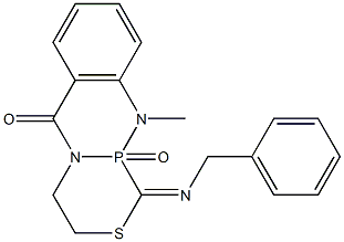 [9-Methyl-1-(benzylimino)-1,2,3,4,4a,9a-hexahydro-2-thia-4a,9-diaza-9a-phosphaanthracen-10(9H)-one]9a-oxide,,结构式
