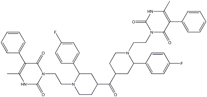 4-フルオロフェニル[1-[2-[(2,6-ジオキソ-5-フェニル-4-メチル-1,2,3,6-テトラヒドロピリミジン)-1-イル]エチル]ピペリジン-4-イル]ケトン 化学構造式