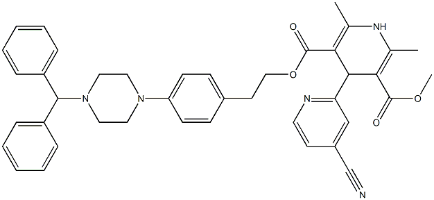 2,6-Dimethyl-4-(4-cyano-2-pyridyl)-1,4-dihydropyridine-3,5-dicarboxylic acid 3-methyl 5-[2-[4-[(4-benzhydrylpiperazin)-1-yl]phenyl]ethyl] ester,,结构式