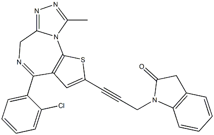 4-(2-Chlorophenyl)-9-methyl-2-[3-[(2,3-dihydro-2-oxo-1H-indol)-1-yl]-1-propynyl]-6H-thieno[3,2-f][1,2,4]triazolo[4,3-a][1,4]diazepine 结构式
