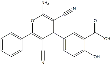 2-ヒドロキシ-5-[(2-アミノ-3,5-ジシアノ-6-フェニル-4H-ピラン)-4-イル]安息香酸 化学構造式