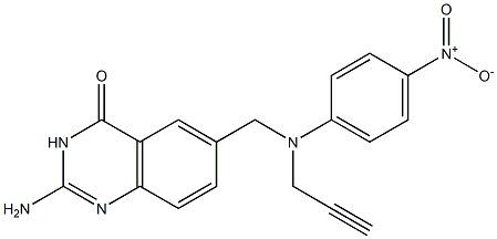 2-アミノ-6-[N-(4-ニトロフェニル)-N-(2-プロピニル)アミノメチル]キナゾリン-4(3H)-オン 化学構造式