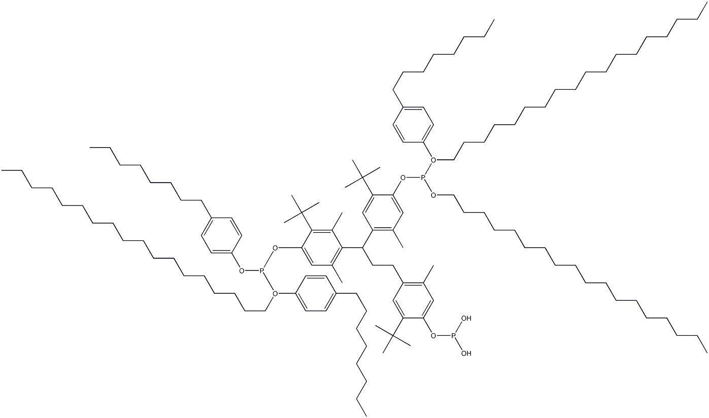 [3-メチル-1,1,3-プロパントリイルトリス(2-tert-ブチル-5-メチル-4,1-フェニレンオキシ)]トリス(亜ホスホン酸)O,O',O''-トリオクタデシルO,O',O''-トリス(4-オクチルフェニル) 化学構造式