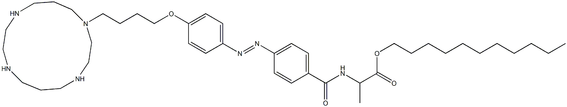 2-[4-[4-[4-(1,4,8,11-Tetraazacyclotetradecan-1-yl)butoxy]phenylazo]benzoylamino]propanoic acid undecyl ester Struktur