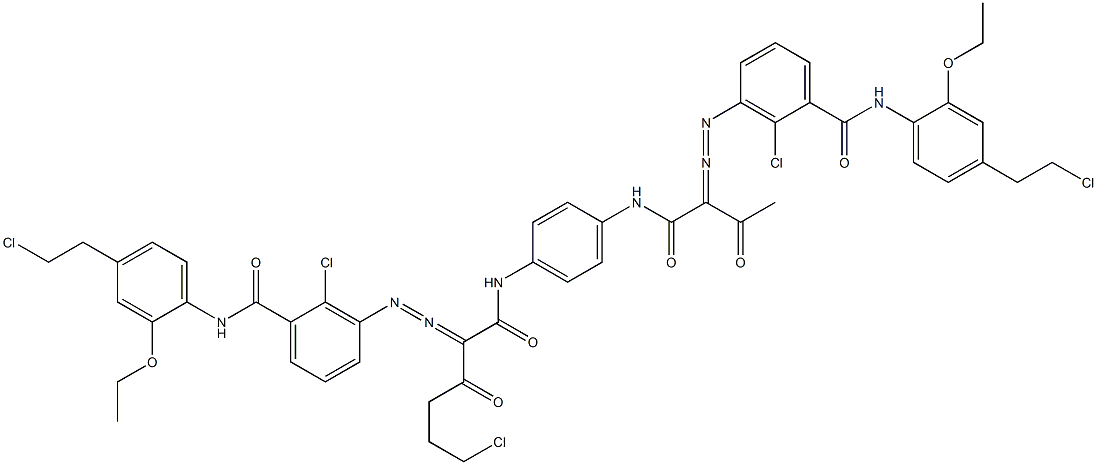 3,3'-[2-(2-Chloroethyl)-1,4-phenylenebis[iminocarbonyl(acetylmethylene)azo]]bis[N-[4-(2-chloroethyl)-2-ethoxyphenyl]-2-chlorobenzamide] Structure