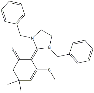 5,5-Dimethyl-2-[(1,3-dibenzyltetrahydro-1H-imidazol)-2-ylidene]-3-(methylthio)-3-cyclohexene-1-thione,,结构式