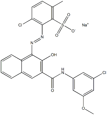 3-Chloro-6-methyl-2-[[3-[[(3-chloro-5-methoxyphenyl)amino]carbonyl]-2-hydroxy-1-naphtyl]azo]benzenesulfonic acid sodium salt,,结构式