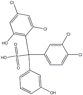 (3,4-ジクロロフェニル)(2,4-ジクロロ-6-ヒドロキシフェニル)(3-ヒドロキシフェニル)メタンスルホン酸 化学構造式