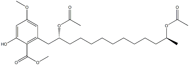 2-Hydroxy-4-methoxy-6-[(2R,12S)-2,12-diacetoxytridecyl]benzoic acid methyl ester Structure