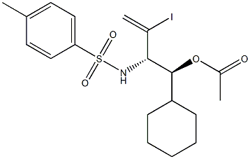 酢酸(1S,2S)-1-シクロヘキシル-2-(トシルアミノ)-3-ヨード-3-ブテニル 化学構造式