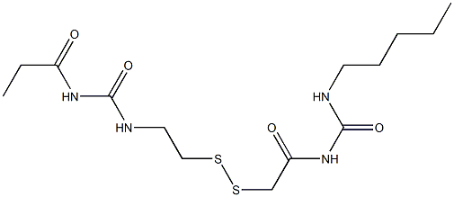 1-Propanoyl-3-[2-[[(3-pentylureido)carbonylmethyl]dithio]ethyl]urea Structure