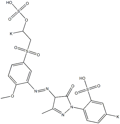 4-[2-メトキシ-5-(2-ポタシオスルホオキシエチルスルホニル)フェニルアゾ]-3-メチル-1-(p-ポタシオスルホフェニル)-2-ピラゾリン-5-オン 化学構造式