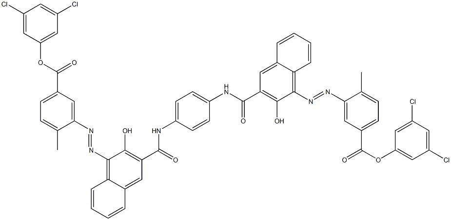 1,4-Bis[1-[[2-methyl-5-(3,5-dichlorophenoxycarbonyl)phenyl]azo]-2-hydroxy-3-naphthoylamino]benzene,,结构式