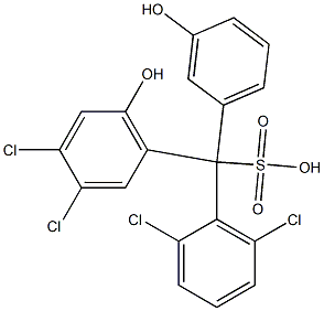 (2,6-ジクロロフェニル)(3,4-ジクロロ-6-ヒドロキシフェニル)(3-ヒドロキシフェニル)メタンスルホン酸 化学構造式