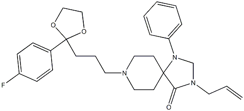 3-Allyl-8-[3-[2-(4-fluorophenyl)-1,3-dioxolan-2-yl]propyl]-1-phenyl-1,3,8-triazaspiro[4.5]decan-4-one,,结构式