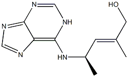 (2E,4R)-2-メチル-4-(9H-プリン-6-イルアミノ)-2-ペンテン-1-オール 化学構造式