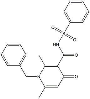 1-ベンジル-1,4-ジヒドロ-2,6-ジメチル-N-フェニルスルホニル-4-オキソピリジン-3-カルボアミド 化学構造式