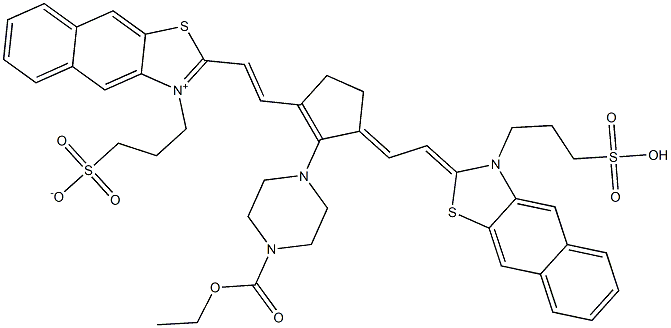 2-[2-[2-[4-(エトキシカルボニル)-1-ピペラジニル]-3-[2-[3-(3-スルホプロピル)ナフト[2,3-d]チアゾール-2(3H)-イリデン]エチリデン]-1-シクロペンテン-1-イル]エテニル]-3-[3-(スルホナト)プロピル]ナフト[2,3-d]チアゾール-3-イウム 化学構造式