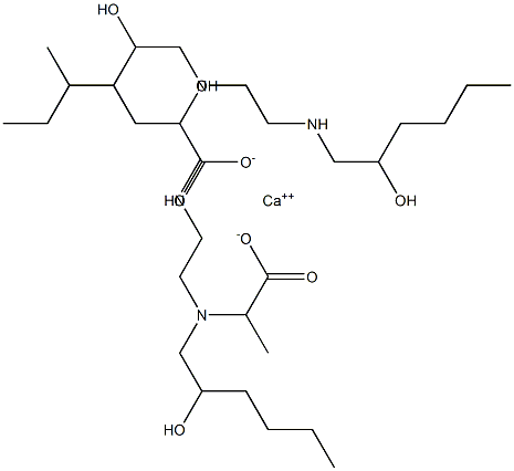 Bis[2-[N-(2-hydroxyhexyl)-N-[2-(2-hydroxyhexylamino)ethyl]amino]propionic acid]calcium salt Struktur