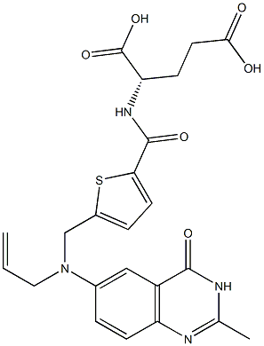 (S)-2-[5-[[N-[(3,4-ジヒドロ-2-メチル-4-オキソキナゾリン)-6-イル]-N-(2-プロペニル)アミノ]メチル]-2-チエニルカルボニルアミノ]グルタル酸 化学構造式