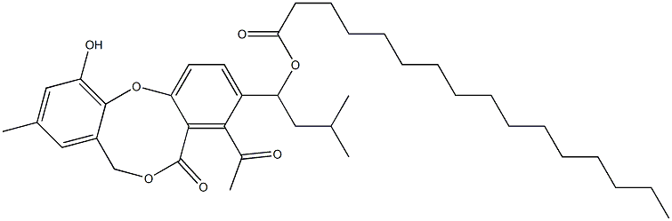 Hexadecanoic acid 1-(4-acetyl-11-hydroxy-9-methyl-5-oxo-5H,7H-dibenzo[b,g][1,5]dioxocin-3-yl)-3-methylbutyl ester,,结构式