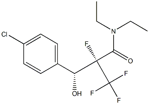 (2R,3R)-N,N-ジエチル-2-フルオロ-2-トリフルオロメチル-3-ヒドロキシ-3-(4-クロロフェニル)プロピオンアミド 化学構造式