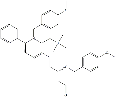 (3S,6E,9S)-3-(4-メトキシベンジルオキシ)-9-[N-(4-メトキシベンジル)-N-[2-(トリメチルシリル)エチル]アミノ]-9-フェニル-6-ノネン-1-アール 化学構造式