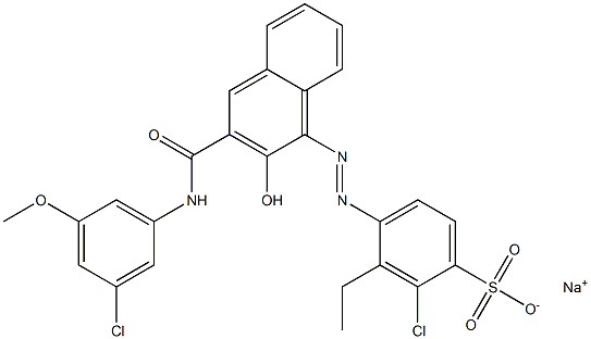 2-クロロ-3-エチル-4-[[3-[[(3-クロロ-5-メトキシフェニル)アミノ]カルボニル]-2-ヒドロキシ-1-ナフチル]アゾ]ベンゼンスルホン酸ナトリウム 化学構造式