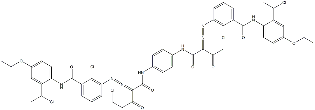 3,3'-[2-(Chloromethyl)-1,4-phenylenebis[iminocarbonyl(acetylmethylene)azo]]bis[N-[2-(1-chloroethyl)-4-ethoxyphenyl]-2-chlorobenzamide],,结构式