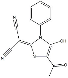 5-Acetyl-4-hydroxy-3-phenyl-2,3-dihydro-2-(dicyanomethylene)thiazole,,结构式