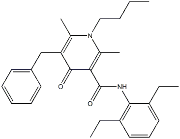 N-(2,6-ジエチルフェニル)-1,4-ジヒドロ-2,6-ジメチル-4-オキソ-1-ブチル-5-ベンジル-3-ピリジンカルボアミド 化学構造式