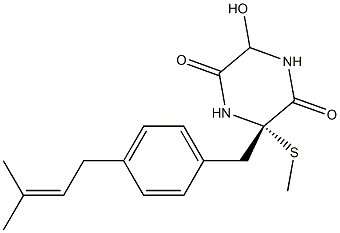 (2S)-2-Methylthio-2-[4-(3-methyl-2-butenyl)benzyl]-5-hydroxypiperazine-3,6-dione Struktur