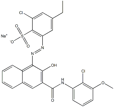 2-Chloro-4-ethyl-6-[[3-[[(2-chloro-3-methoxyphenyl)amino]carbonyl]-2-hydroxy-1-naphtyl]azo]benzenesulfonic acid sodium salt,,结构式