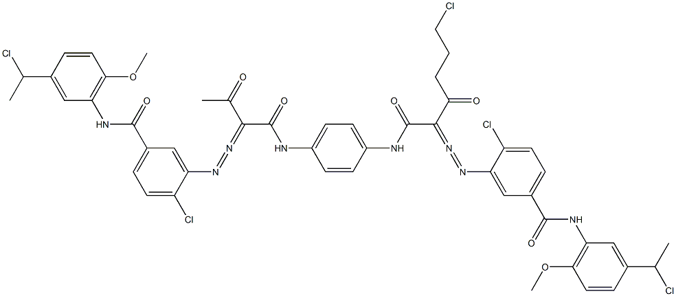 3,3'-[2-(2-Chloroethyl)-1,4-phenylenebis[iminocarbonyl(acetylmethylene)azo]]bis[N-[3-(1-chloroethyl)-6-methoxyphenyl]-4-chlorobenzamide],,结构式