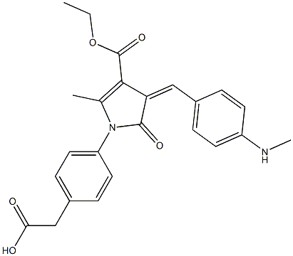 1-[4-(Hydroxycarbonylmethyl)phenyl]-2-methyl-5-oxo-4-[4-(methylamino)benzylidene]-4,5-dihydro-1H-pyrrole-3-carboxylic acid ethyl ester Struktur