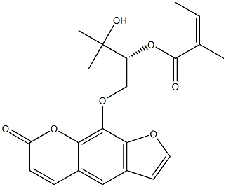 (Z)-2-Methyl-2-butenoic acid,[(R)-2-hydroxy-2-methyl-1-[[(7-oxo-7H-furo[3,2-g][1]benzopyran-9-yl)oxy]methyl]propyl] ester,,结构式