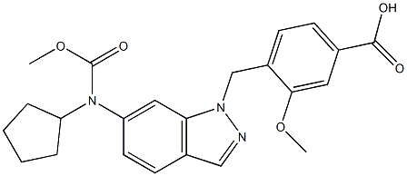 4-[6-Cyclopentylmethoxycarbonylamino-1H-indazol-1-ylmethyl]-3-methoxybenzoic acid Structure