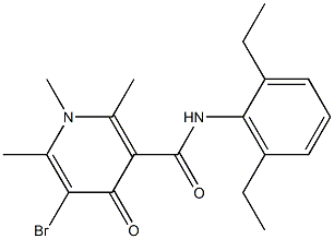 N-(2,6-ジエチルフェニル)-1,4-ジヒドロ-2,6-ジメチル-5-ブロモ-4-オキソ-1-メチル-3-ピリジンカルボアミド 化学構造式